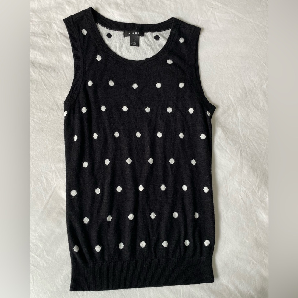Halogen Black and White Polka Dot Sweater Vest Women’s XS